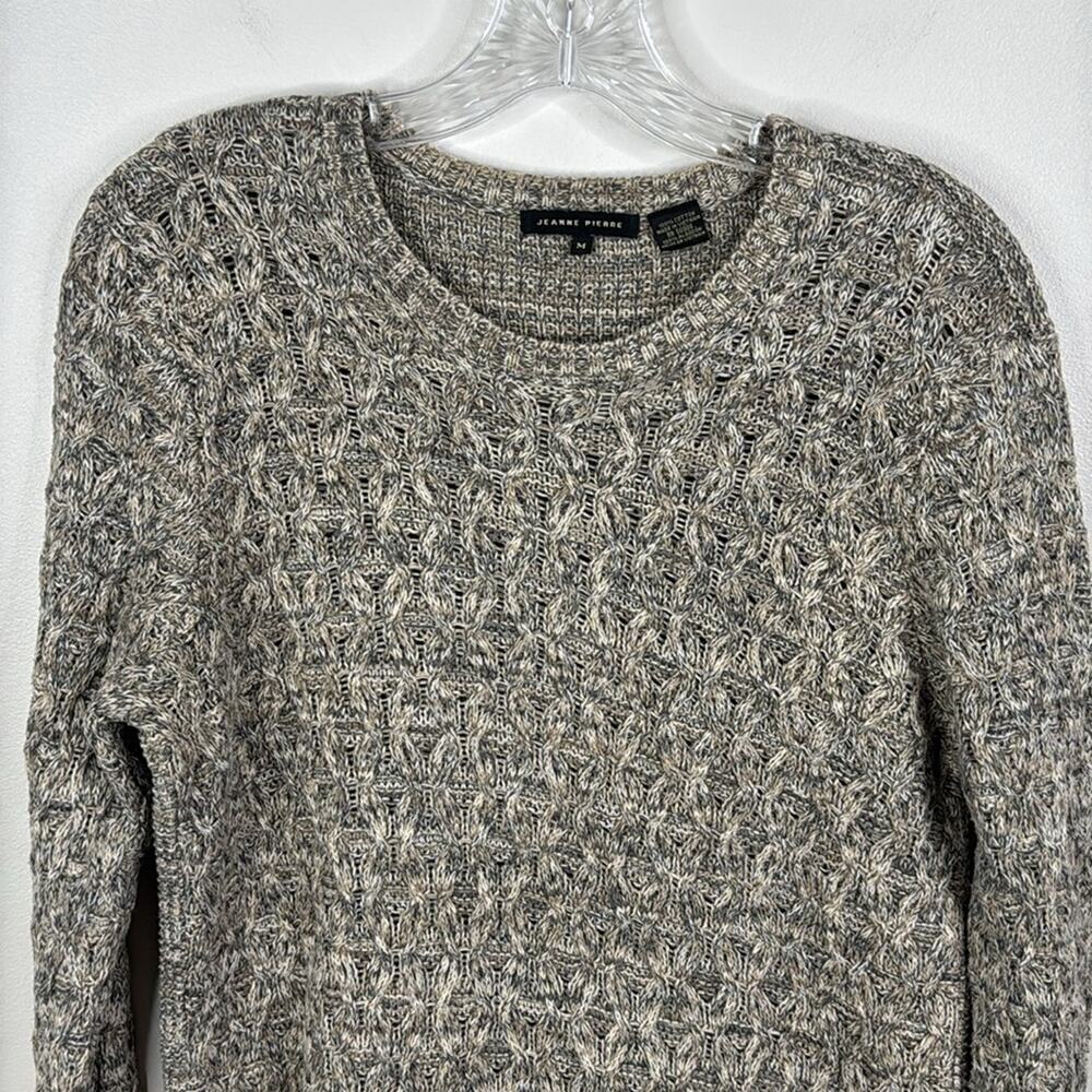 Jeanne Pierre Women’s Medium Textured Heathered Knit Pullover Sweater Gray Tan - Picture 2 of 6
